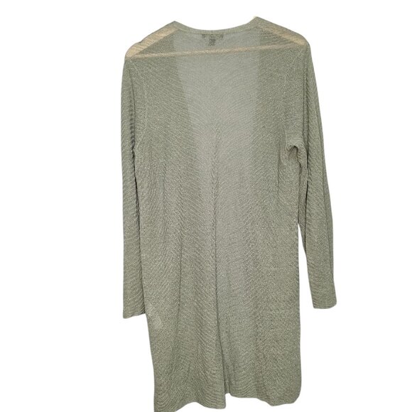 Eileen Fisher Celadon Green Hemp Open Front Longline Cardigan Duster Medium - Picture 2 of 7